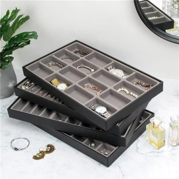 Stackable Synthetic Leather Jewelry Trays Organizer Jewelry Storage Display - Picture 2 of 6